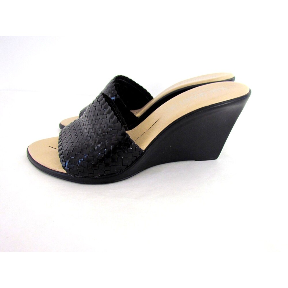 Vintage 1990s Marc Modavi Woven Black Leather Wedge Mule Sandals EU 37 Worn Once
